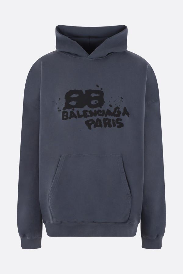 Balenciaga Oversized Distressed logo-print Cotton-jersey Hoodie Purple