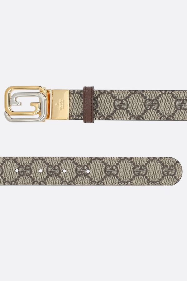 Reversible belt with squared Interlocking G in beige and ebony GG