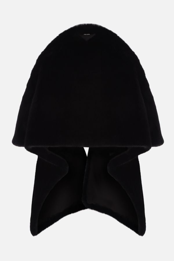 PRADA eco-fur cape with triangle logo patch - Black - PZY008S23112DHF0002 |  