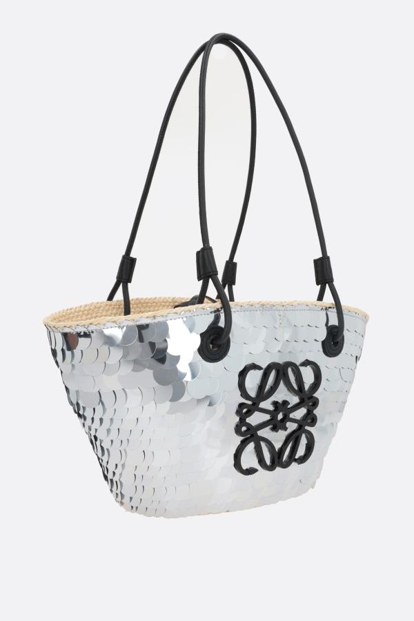 Loewe Anagram Small Sequins Basket Shoulder Bag in Natural
