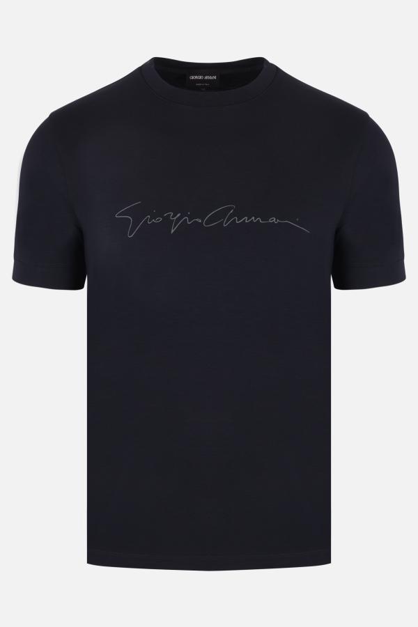 GIORGIO ARMANI logo printed stretch viscose t-shirt - Blue -  6GST56SJP4ZUBSG