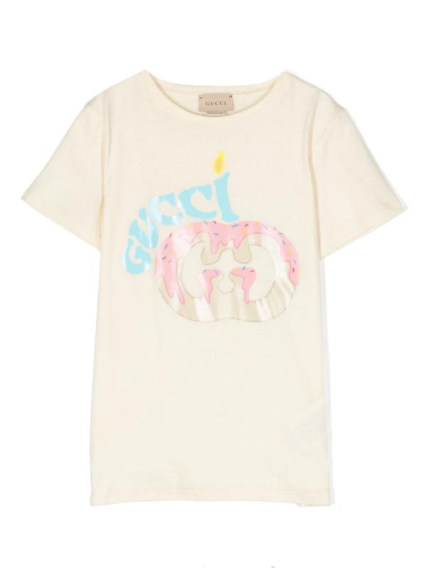 GUCCI CHILDREN birthday cake print cotton t-shirt - Multicolor